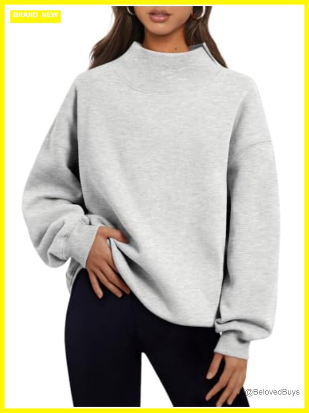 Oversized Mock Neck Sweatshirt Dropped Shoulder Pullover Casual